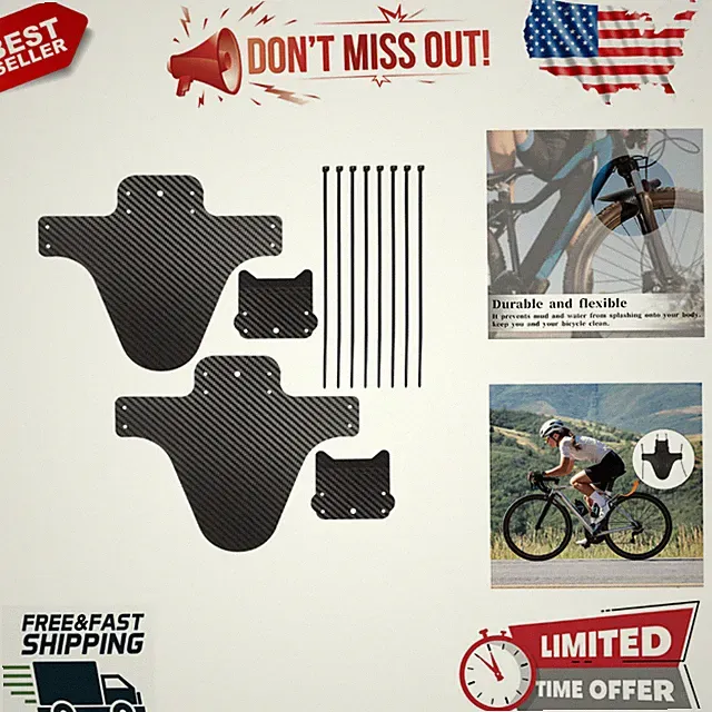 2 Sets Mountain Bike Fender Rear and Front Compatible Bicycle Mudguard Adjustabl