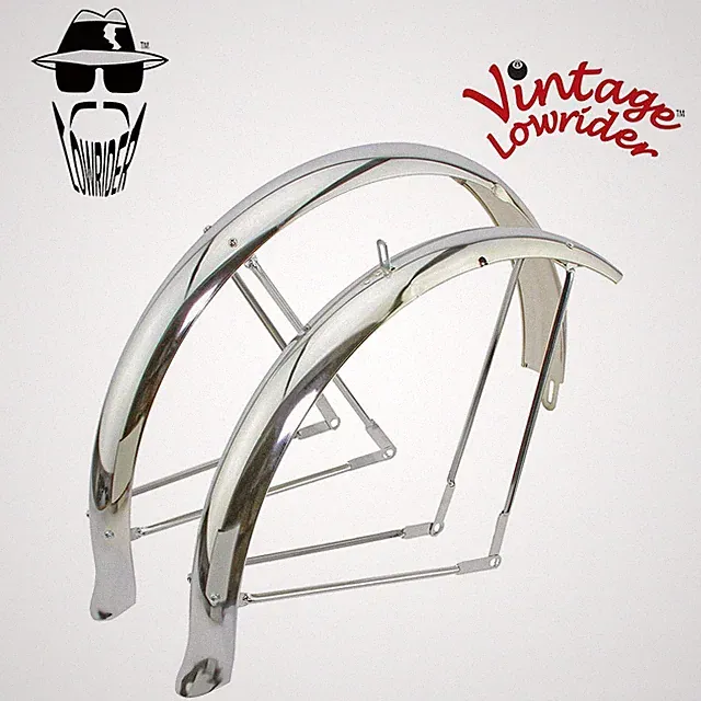 VINTAGE LOWRIDER 26" STANDARD BALLOON DUCK-TAIL CHROME BICYCLE FENDER SET 80MM.